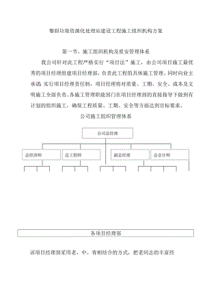 餐厨垃圾资源化处理站建设工程施工组织机构方案.docx