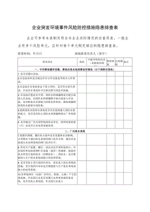 企业突发环境事件风险防控措施隐患排查表.docx