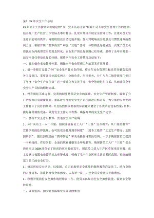 某厂XX年安全工作总结.docx