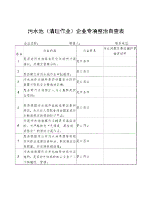 污水池（清理作业）企业专项整治自查表.docx