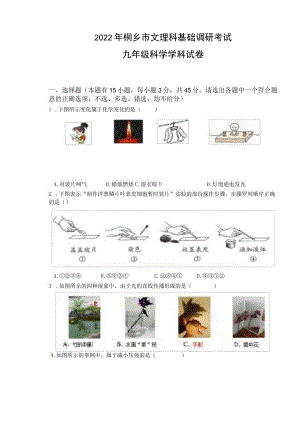 2022年桐乡市桐高创新班招生模拟试卷(科学).docx