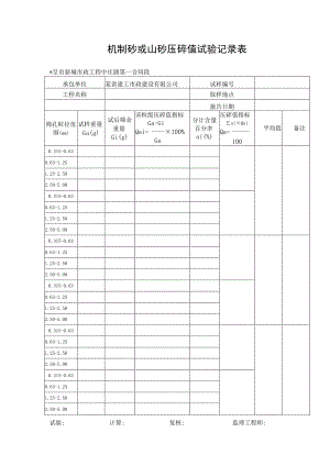 机制砂或山砂压碎值试验记录表工程文档范本.docx