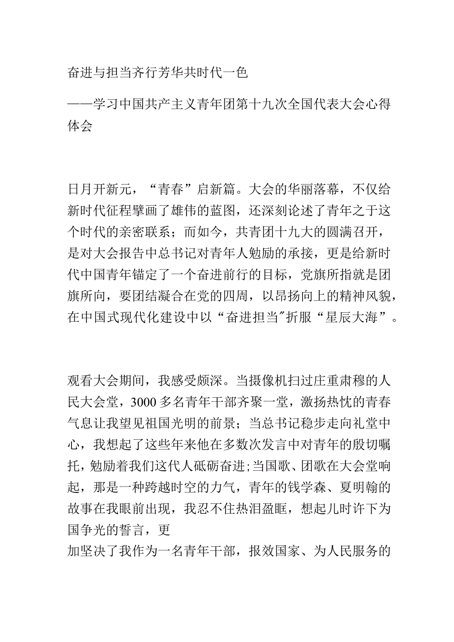 青年干部学习共青团第十九次国代表大会精神心得体会.docx_第1页