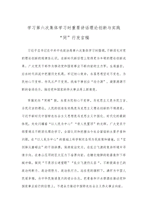 学习第六次集体学习时重要讲话理论创新与实践“同”行发言稿.docx