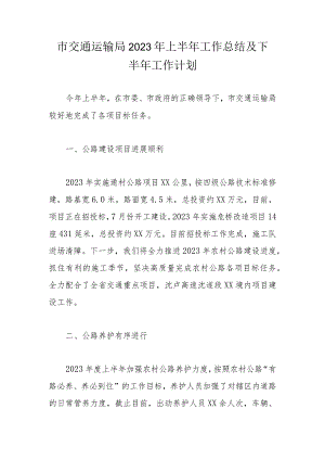 市交通运输局2023年上半年工作总结及下半年工作计划.docx