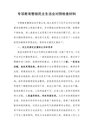 专项教育整顿民主生活会对照检查材料.docx