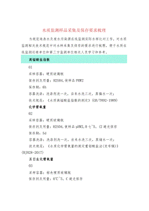 水质监测样品采集及保存要求梳理.docx