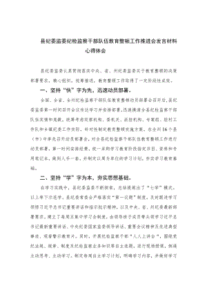 2023县纪委监委纪检监察干部队伍教育整顿工作推进会发言材料心得体会范文(通用精选3篇).docx
