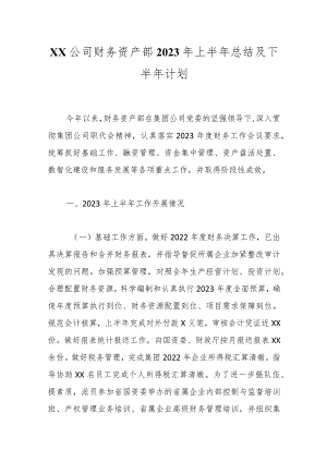 XX公司财务资产部2023年上半年总结及下半年计划.docx