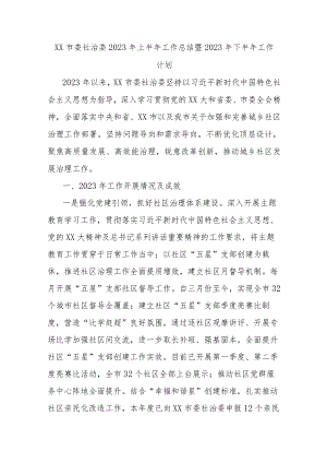 XX市委社治委2023年上半年工作总结暨2023年下半年工作计划.docx
