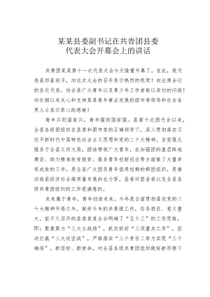 某某县委副书记在共青团县委代表大会开幕会上的讲话.docx