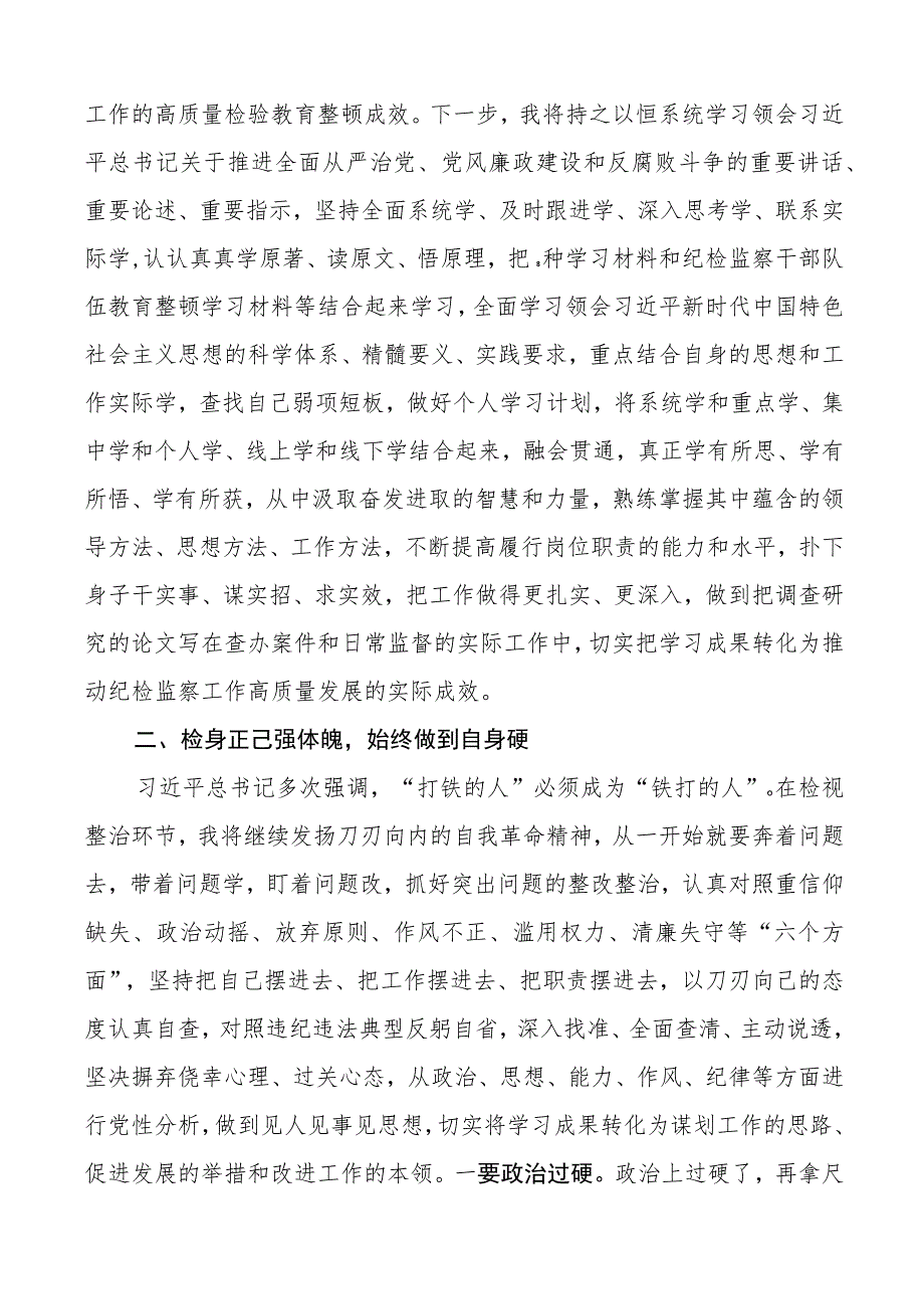 纪检监察干部队伍教育整顿研讨发言材料打铁必须自身硬.docx_第2页