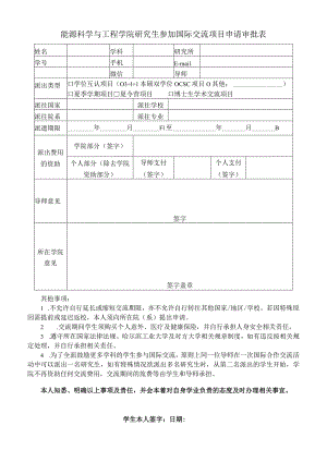 能源科学与工程学院研究生参加国际交流项目申请审批表.docx
