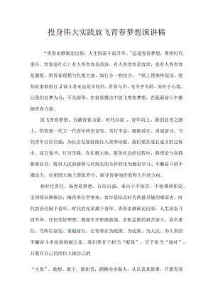 投身伟大实践 放飞青春梦想 演讲稿.docx