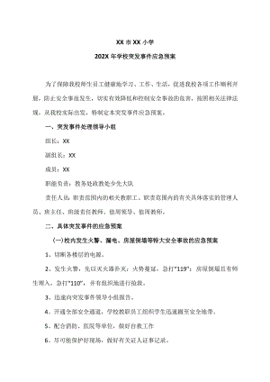 XX市XX小学202X年学校突发事件应急预案.docx