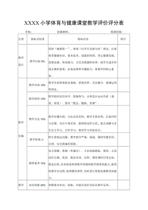 小学体育与健康课堂教学评价评分表.docx