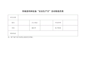 阳城县特种设备“安全生产月”活动联络员表.docx