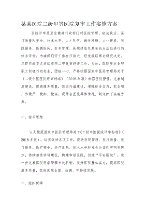 某某医院二级甲等医院复审工作实施方案.docx
