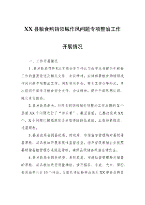 XX县粮食购销领域作风问题专项整治工作开展情况.docx