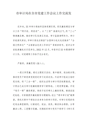 市审计局在全市党建工作会议上作交流发言.docx