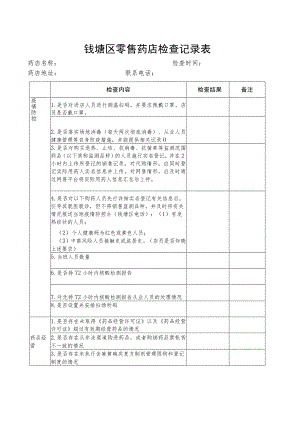 钱塘区零售药店检查记录表.docx