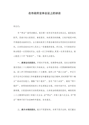 在市政府全体会议上的讲话.docx