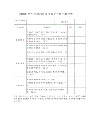 瓯海区中小学课后服务优秀个人民主测评表.docx