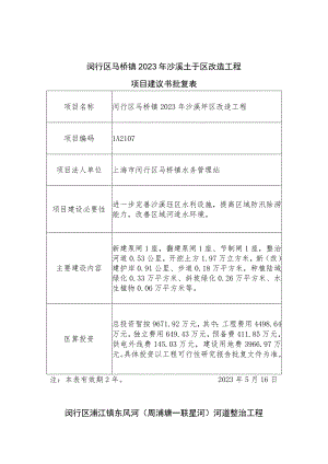 闵行区马桥镇2023年沙溪圩区改造工程项目建议书批复表.docx