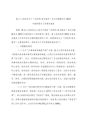 X乡人民政府关于“互联网＋政务服务”存在问题整改及2023年指标提升工作情况报告.docx