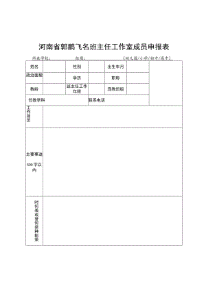 河南省郭鹏飞名班主任工作室成员申报表.docx