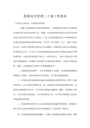 检修安全管理二十条工作要求模板范本.docx