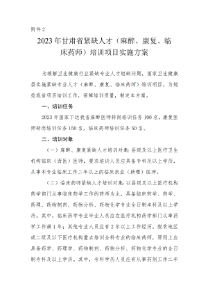 2023年紧缺人才（麻醉康复临床药师）培训项目实施方案.docx