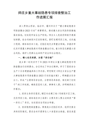 师庄乡重大事故隐患专项排查整治工作进展汇报.docx
