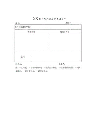 XX公司生产计划变更通知单.docx
