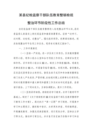 某县纪检监察干部队伍教育整顿检视整治环节阶段性工作总结.docx