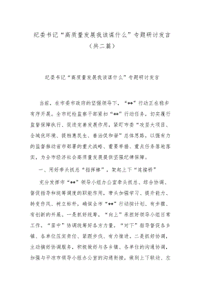 纪委书记“高质量发展 我该谋什么”专题研讨发言(共二篇).docx