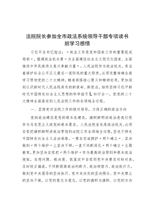 法院院长参加全市政法系统领导干部专题读书班学习感悟.docx