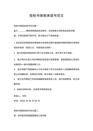 投标书保密承诺书范文.docx