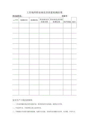 工作场所职业病危害因素检测结果标准模板.docx