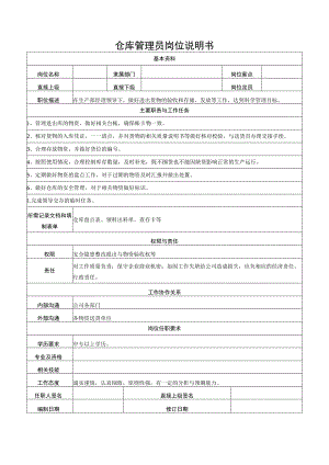 仓库管理员岗位说明书.docx