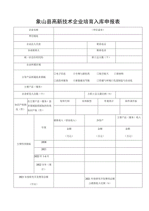 象山县高新技术企业培育入库申报表.docx
