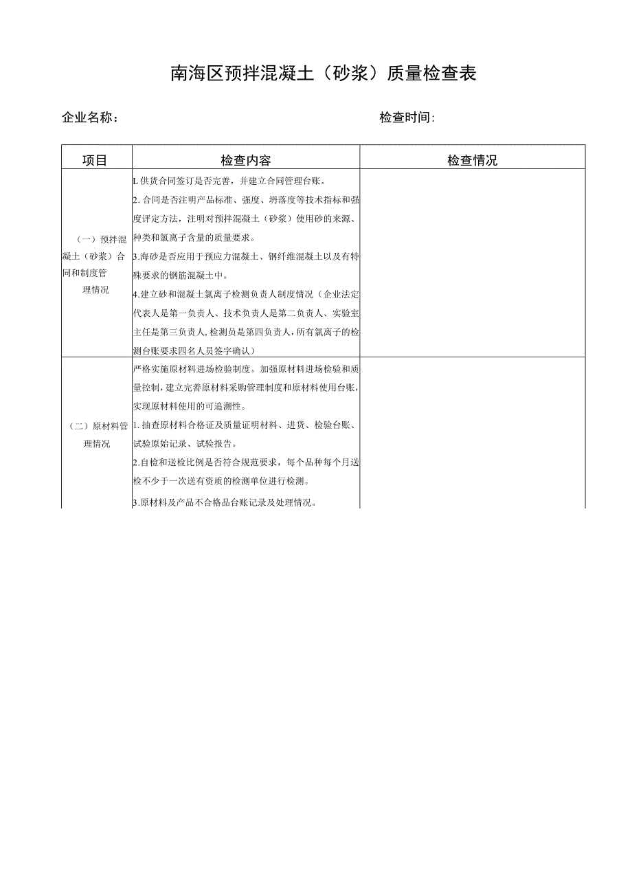 （2023上半年）南海区预拌混凝土（砂浆）质量检查表.docx_第1页