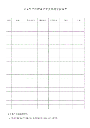 安全生产和职业卫生责任奖惩发放表标准模板.docx