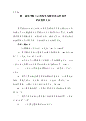 第一届乡村振兴志愿服务技能大赛志愿服务知识测试大纲.docx