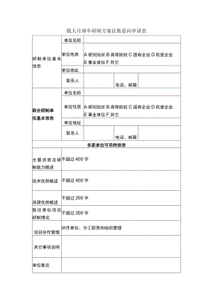 载人月球车研制方案征集意向申请表.docx