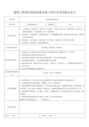 建筑工程项目起重设备安拆工岗位安全风险告知卡.docx