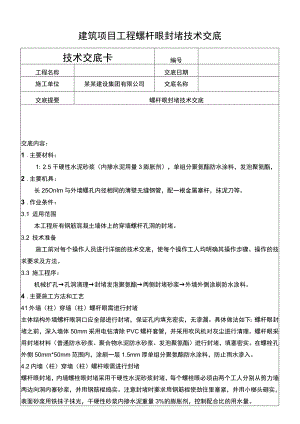 建筑项目工程螺杆眼封堵技术交底.docx