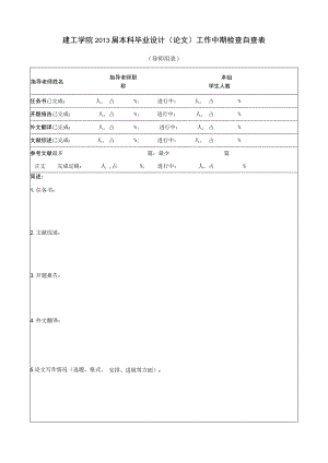建工学院2013届本科毕业设计论文工作中期检查自查表.docx