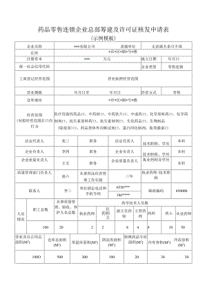 药品零售连锁企业总部筹建及许可证核发申请表.docx