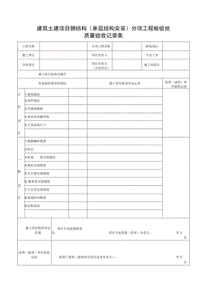 建筑土建项目钢结构（单层结构安装）分项工程检验批质量验收记录表.docx